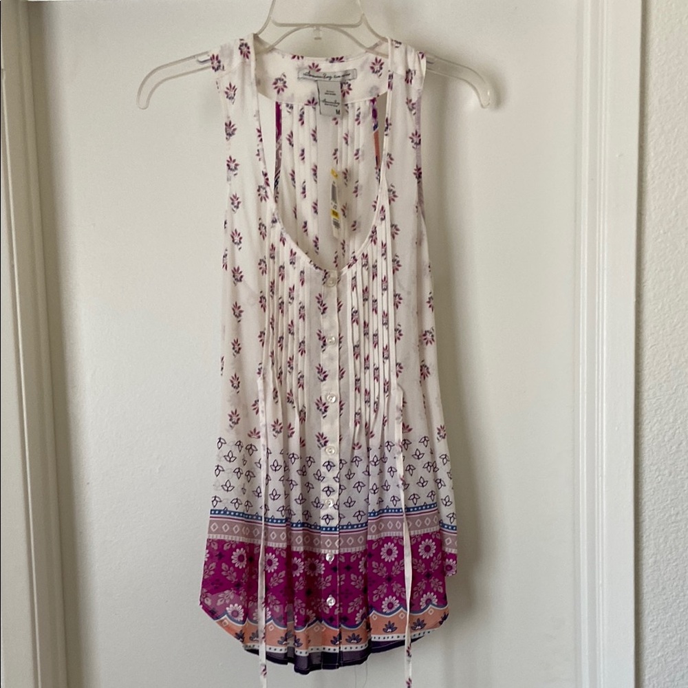 Floral Sleeveless Top - White and Pink